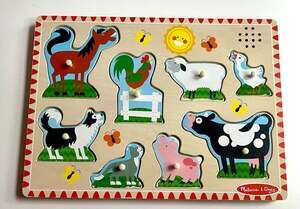Melissa & Doug Farm Animals Sound Puzzle 8-Piece Wooden Peg Puzzle